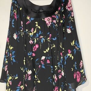 Torrid Black Top with Pink and Blue Floral Design